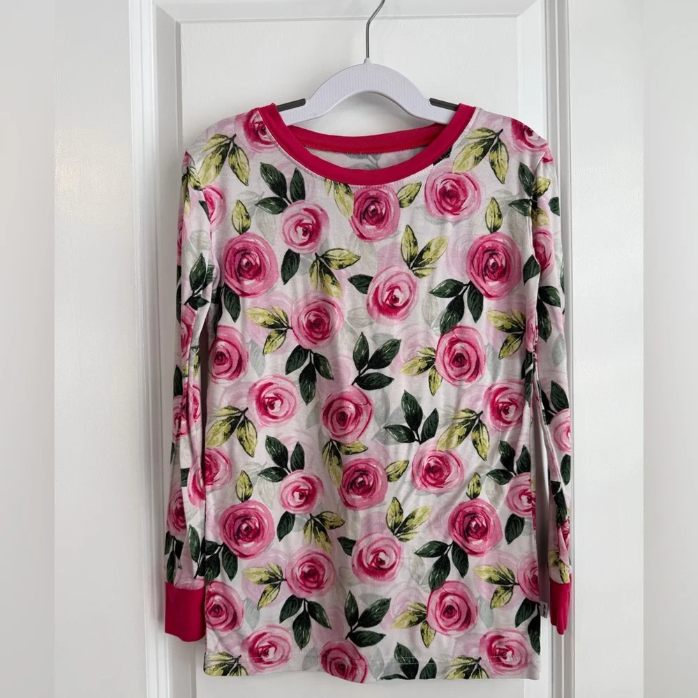 Little Sleepies Girls Roses Long Sleeve Pajama Top Size 7/8